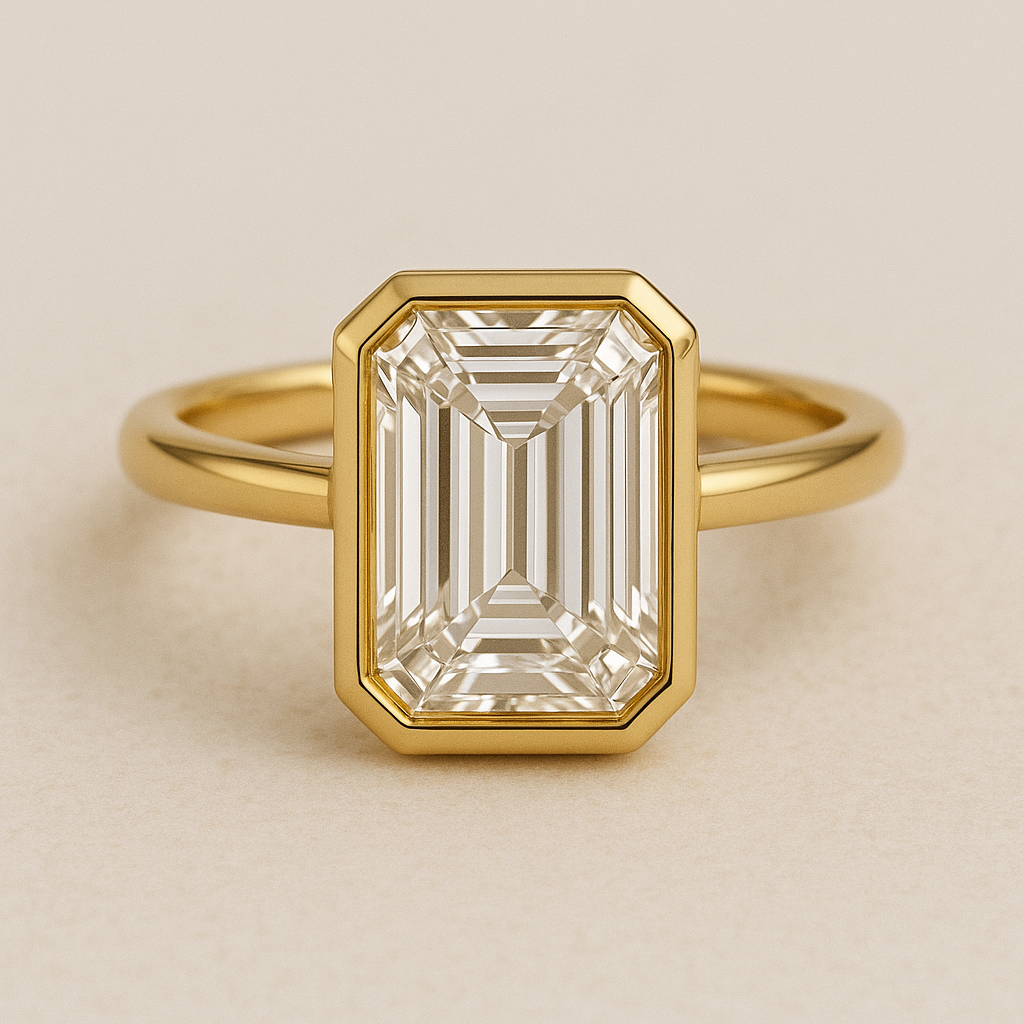 18ct Emerald Bezel Set Ring