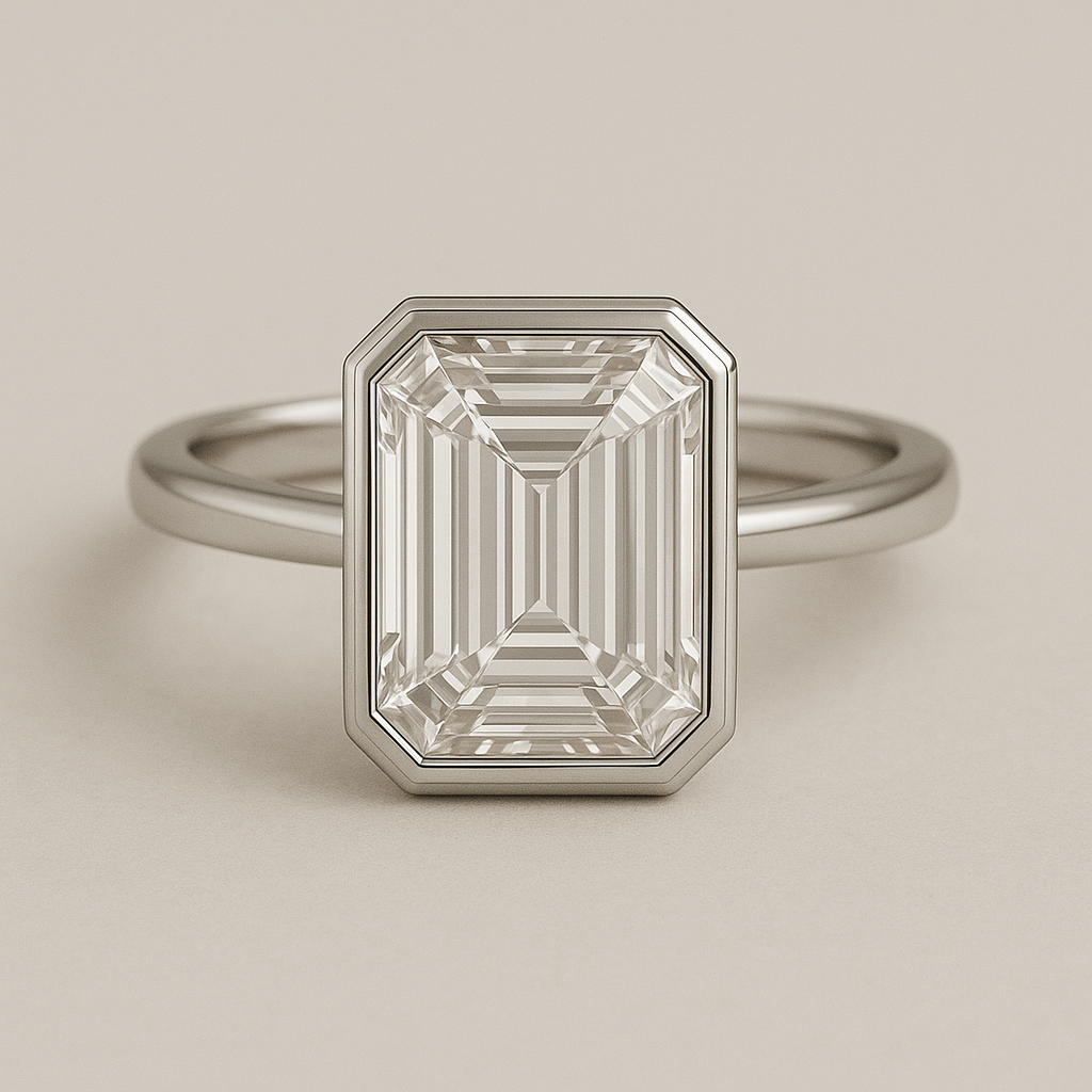 18ct Emerald Bezel Set Ring