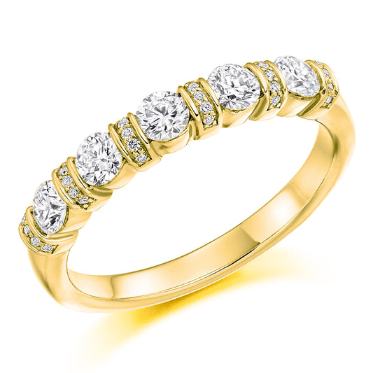 18ct Gold Vintage Bar Set Diamond Ring