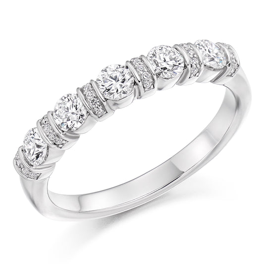 Platinum Vintage Bar Set Diamond Ring